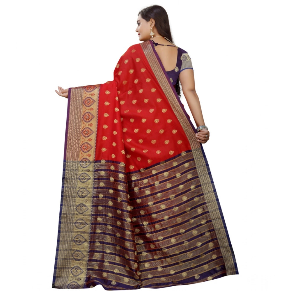Snuggle Spot Women's Silk Blend Woven Saree With Unstitched Blouse 5.5Mtr (Purple-Red)