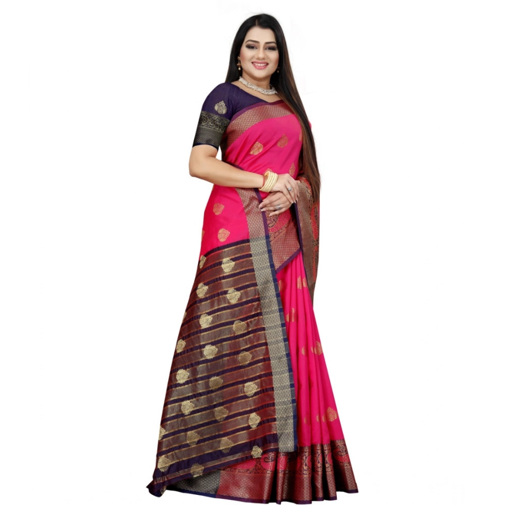 Snuggle Spot Women's Silk Blend Woven Saree With Unstitched Blouse 5.5Mtr (Purple-Pink)
