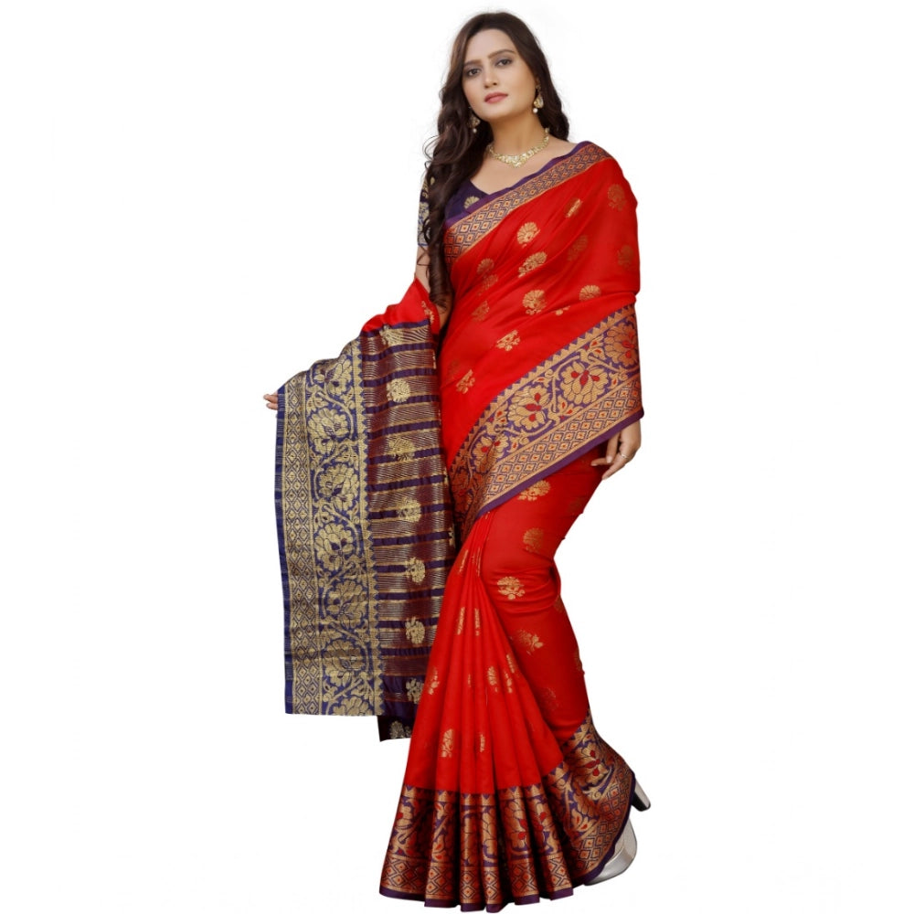 Snuggle Spot Women's Silk Blend Woven Saree With Unstitched Blouse 5.5Mtr (Purple-Red)