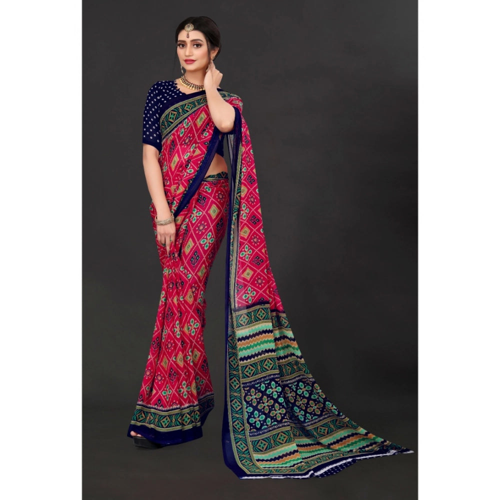 Snuggle Spot Women's Georgette Floral Print Saree With Unstitched Blouse 5.5Mtr (Pink)