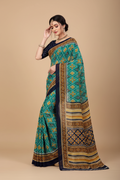 Snuggle Spot Women's Georgette Floral Print Saree With Unstitched Blouse 5.5Mtr (Dark Green)