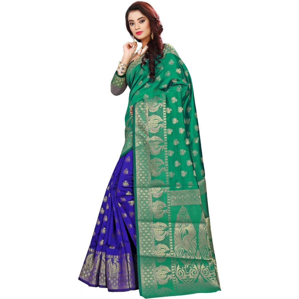 Snuggle Spot Women's Jacquard Woven Saree With Unstitched Blouse 5.5Mtr (Green)