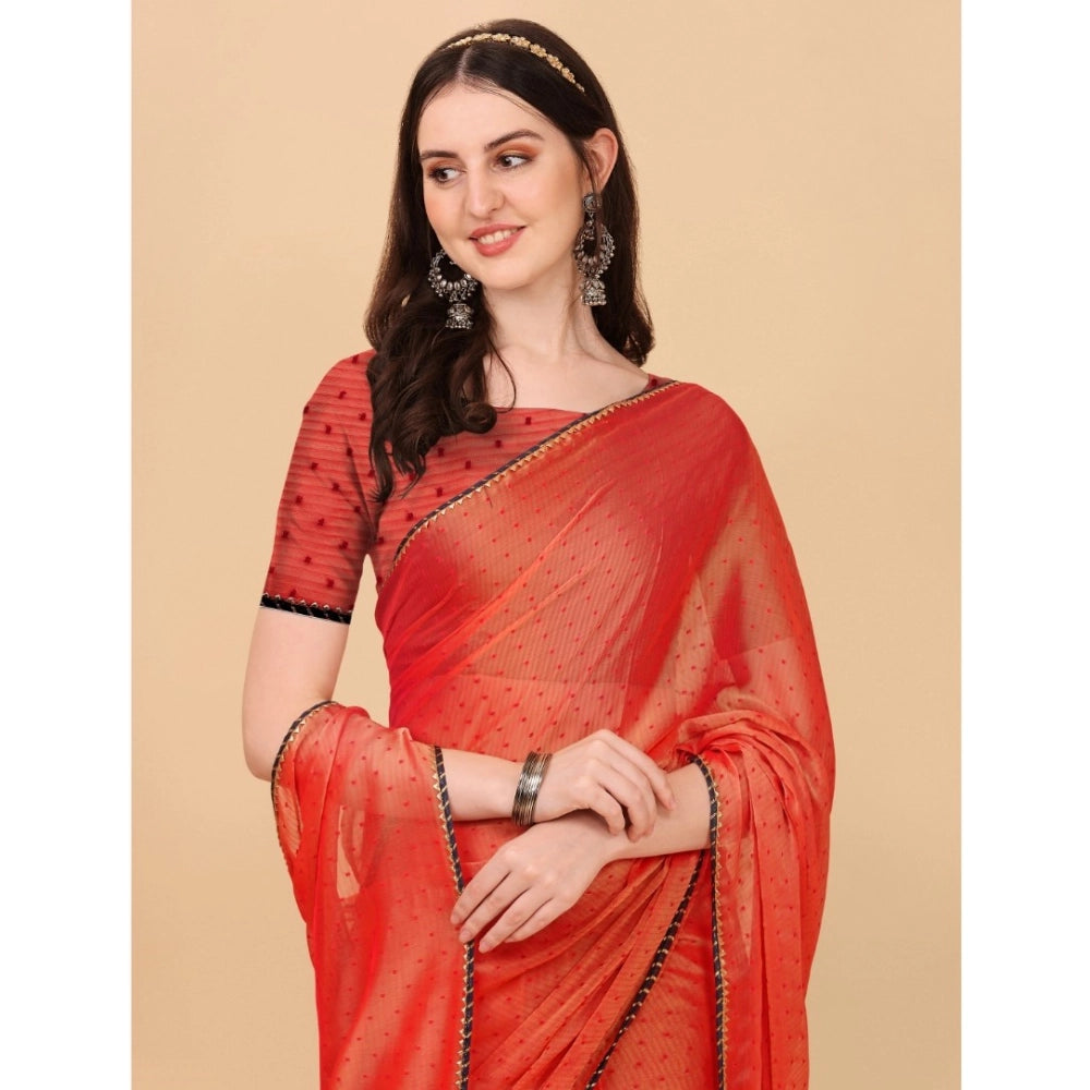 Snuggle Spot Women's Silk Blend Embellished Saree With Unstitched Blouse 5.5Mtr (Red)