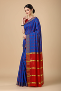 Snuggle Spot Women's Cotton Silk Checkered Saree With Unstitched Blouse 5.5Mtr (Blue)
