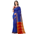 Snuggle Spot Women's Cotton Silk Checkered Saree With Unstitched Blouse 5.5Mtr (Blue)