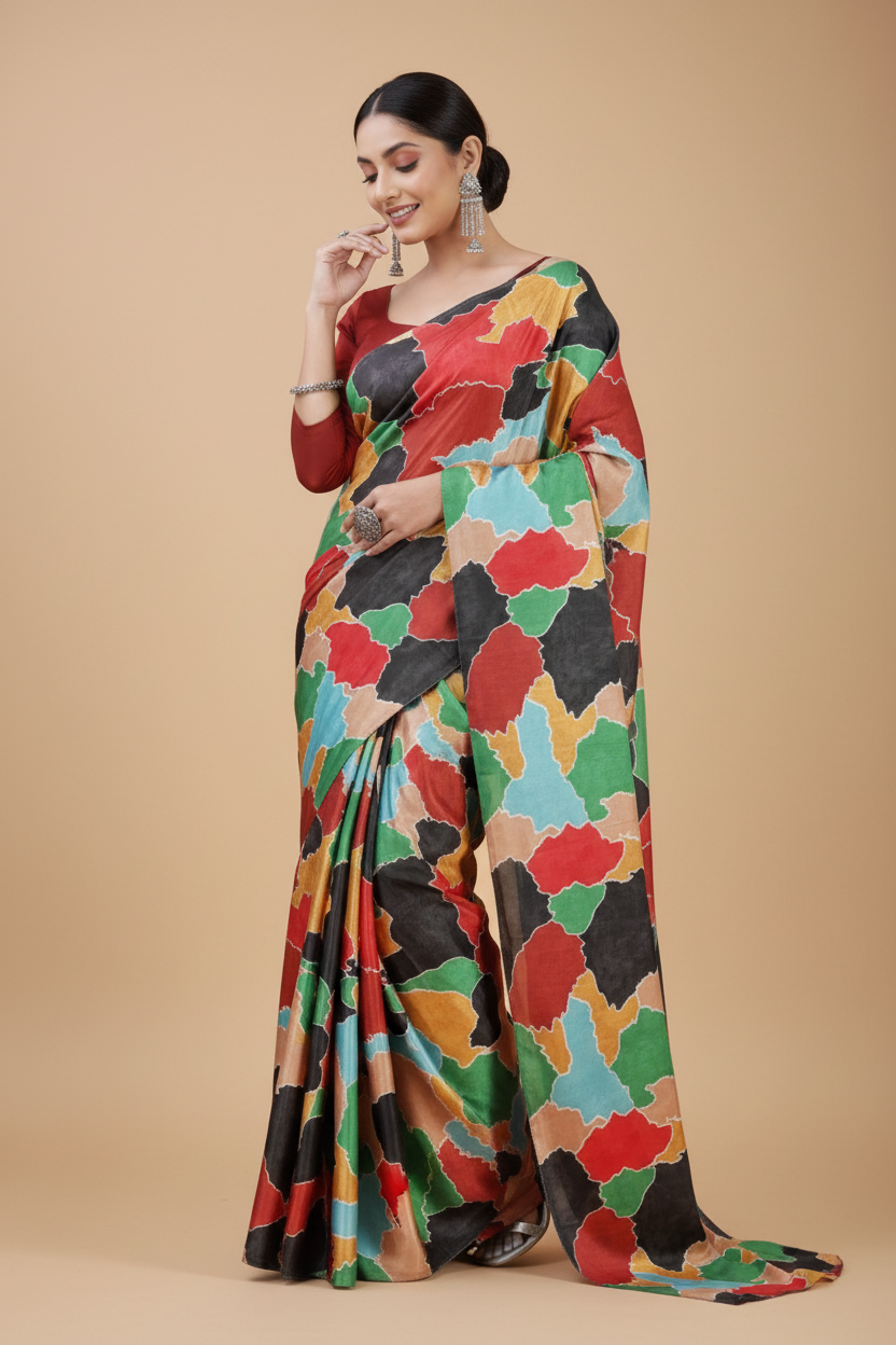 Snuggle Spot Women's Crepe Digital Print Saree With Unstitched Blouse 5.5Mtr (Red)
