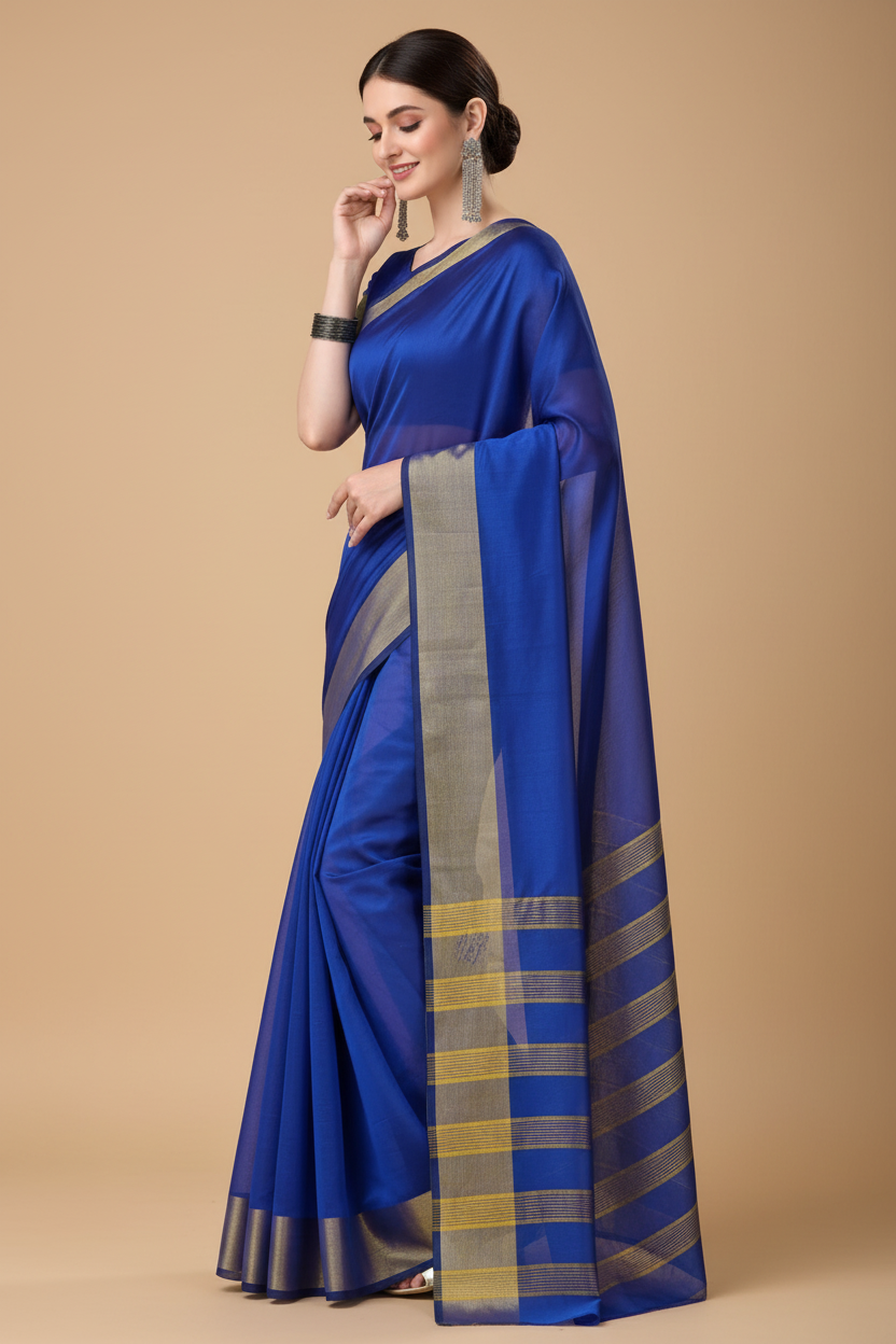 Snuggle Spot Women's Cotton Silk Striped Saree With Unstitched Blouse 5.5Mtr (Multicolor)