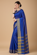 Snuggle Spot Women's Cotton Silk Striped Saree With Unstitched Blouse 5.5Mtr (Multicolor)
