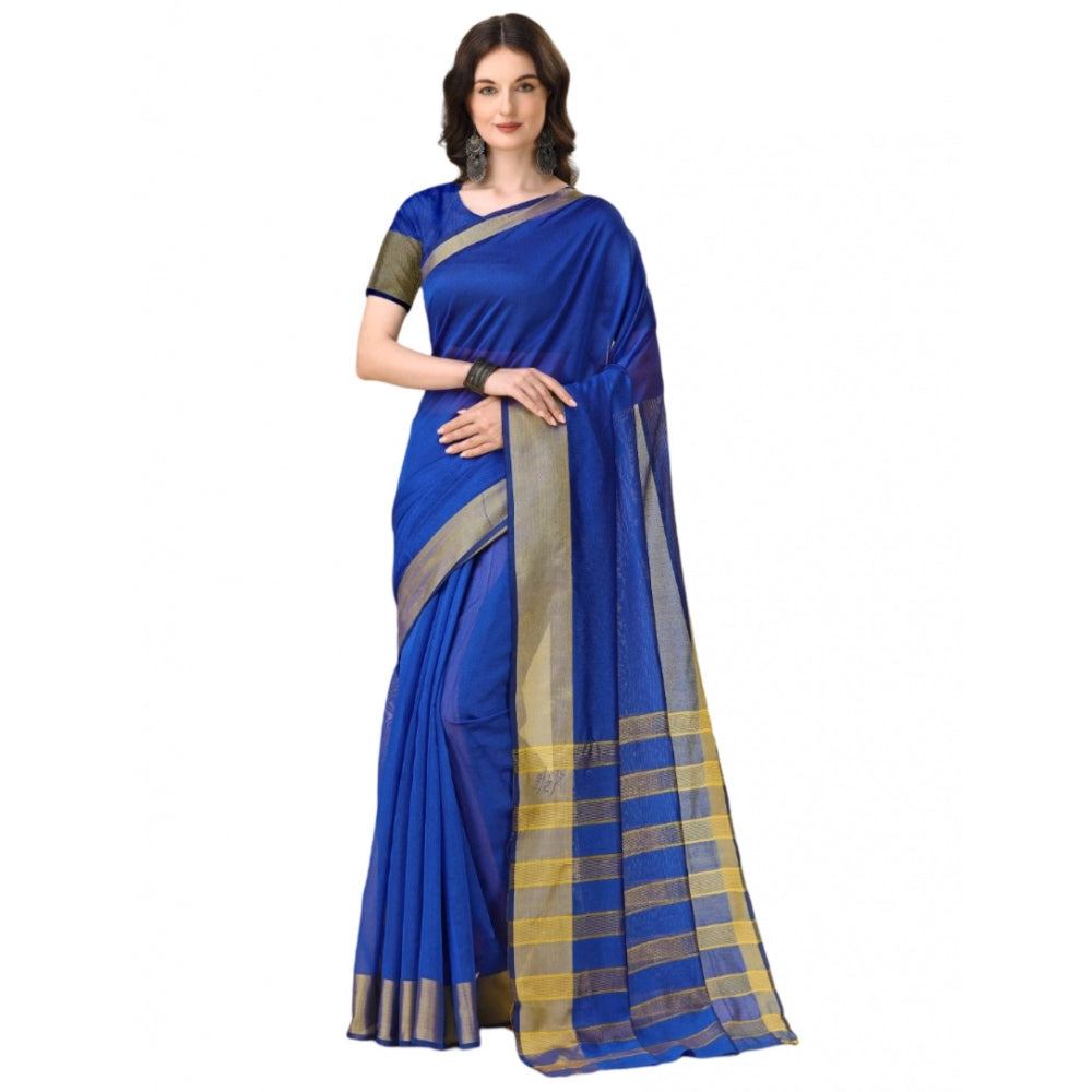 Snuggle Spot Women's Cotton Silk Striped Saree With Unstitched Blouse 5.5Mtr (Multicolor)