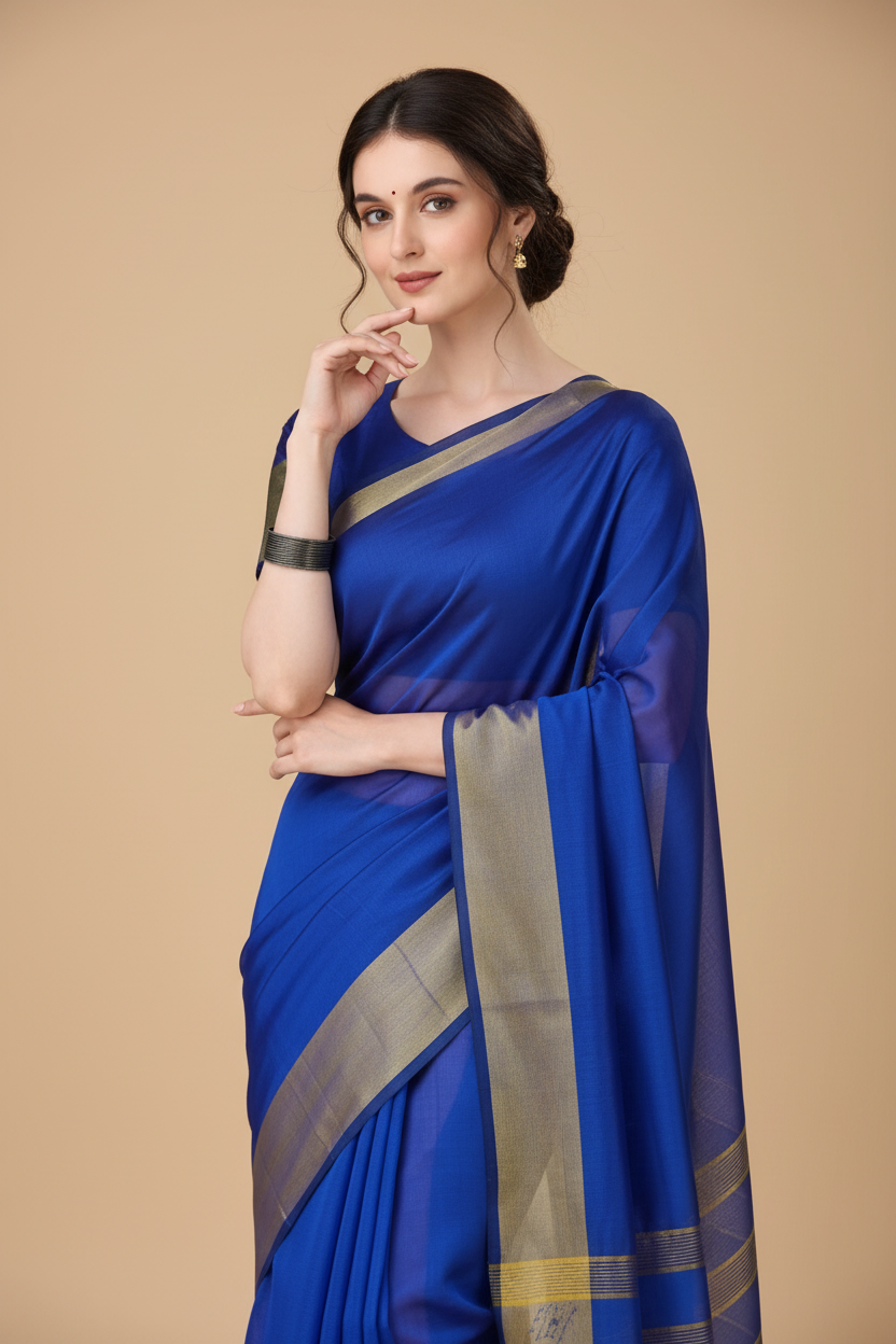 Snuggle Spot Women's Cotton Silk Striped Saree With Unstitched Blouse 5.5Mtr (Multicolor)