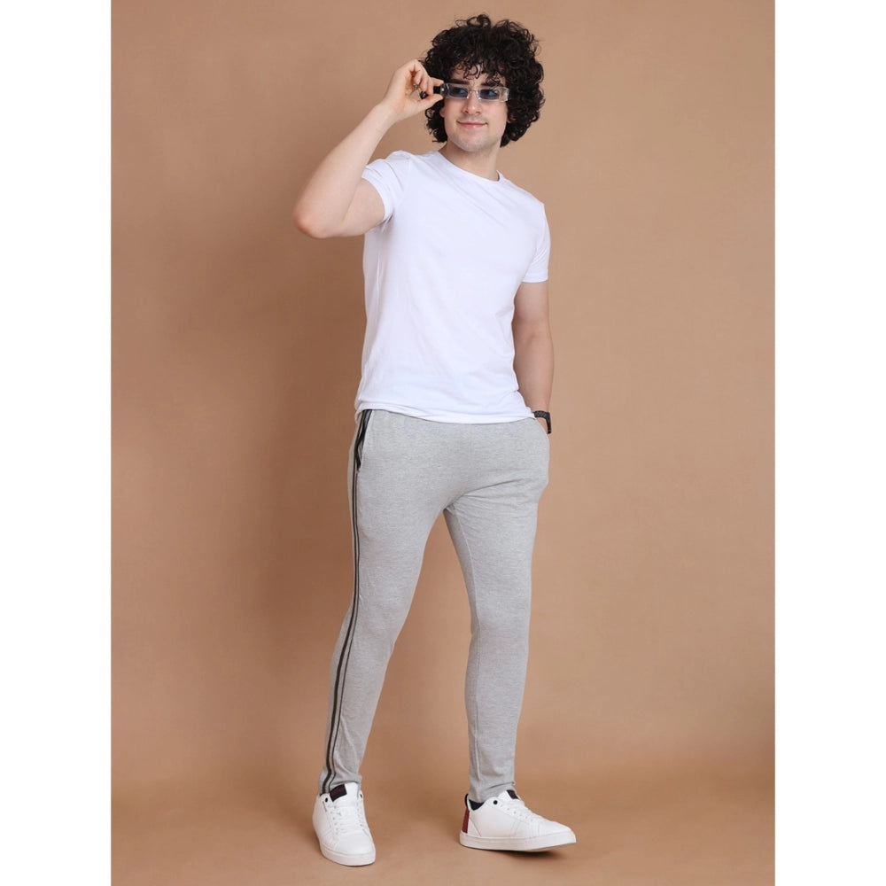 Snuggle Spot Men's Casual Cotton Striped Full Length Track Pant (Greymelange)