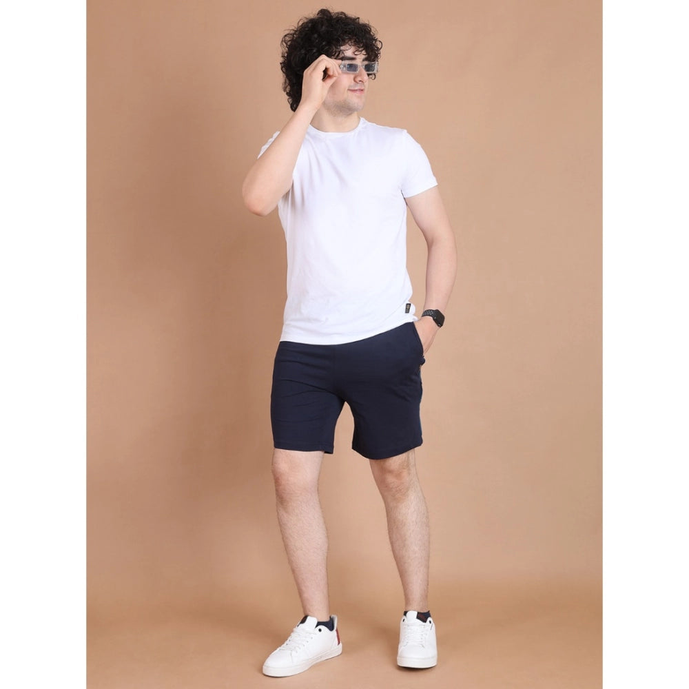 Snuggle Spot Men's Casual Cotton Striped Above knee Shorts (Navy)