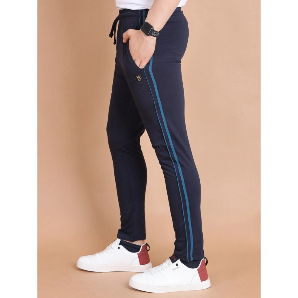 Snuggle Spot Men's Casual Cotton Striped Full Length Track Pant (Navy)