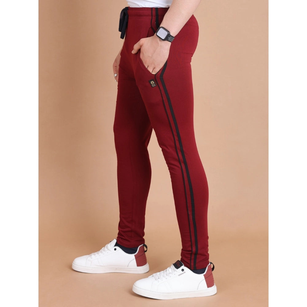 Snuggle Spot Men's Casual Cotton Striped Full Length Track Pant (Maroon)