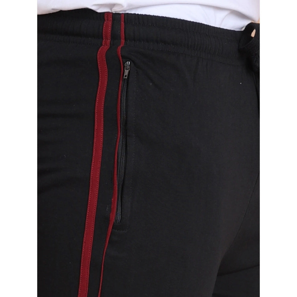 Snuggle Spot Men's Casual Cotton Striped Full Length Track Pant (Black)