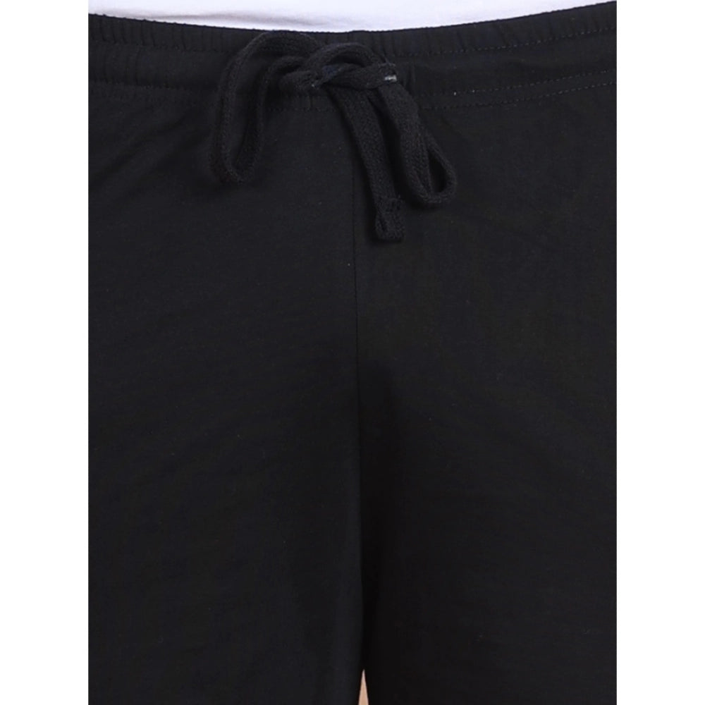 Snuggle Spot Men's Casual Cotton Striped Above Knee Shorts (Black)