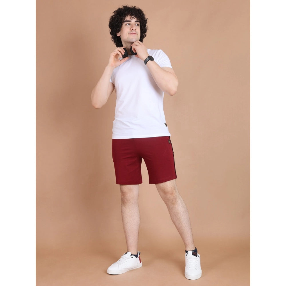 Snuggle Spot Men's Casual Cotton Striped Above knee Shorts (Maroon)