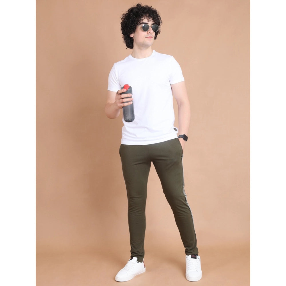 Snuggle Spot Men's Casual Cotton Striped Full Length Track Pant (olive)
