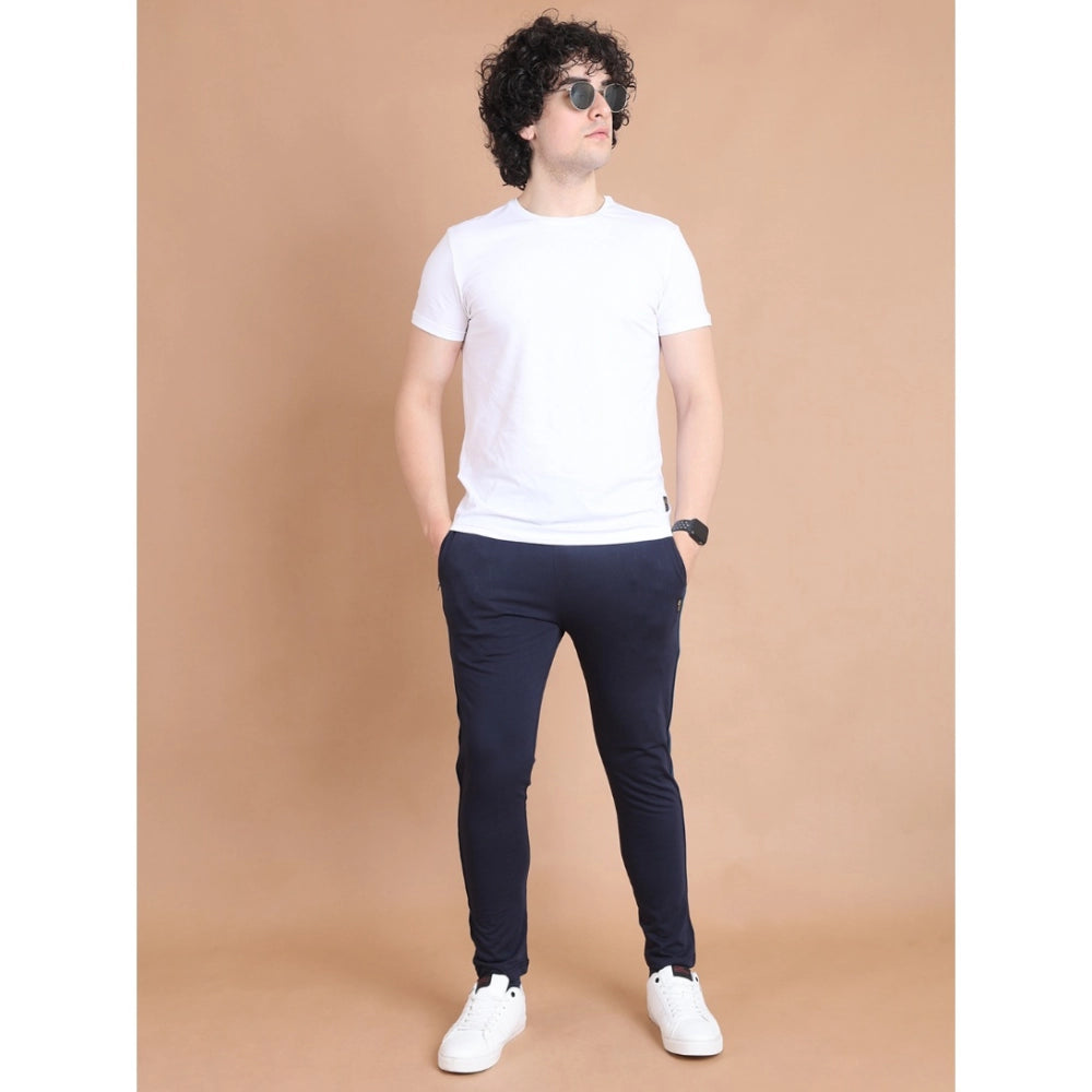 Snuggle Spot Men's Casual Cotton Striped Full Length Track Pant (Navy)