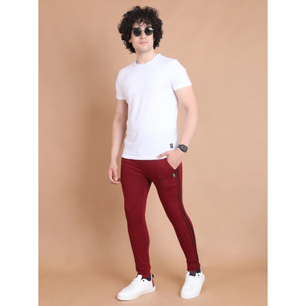 Snuggle Spot Men's Casual Cotton Striped Full Length Track Pant (Maroon)