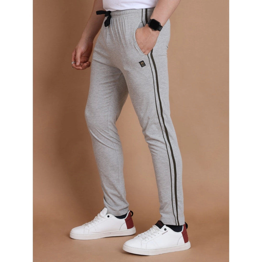 Snuggle Spot Men's Casual Cotton Striped Full Length Track Pant (Greymelange)