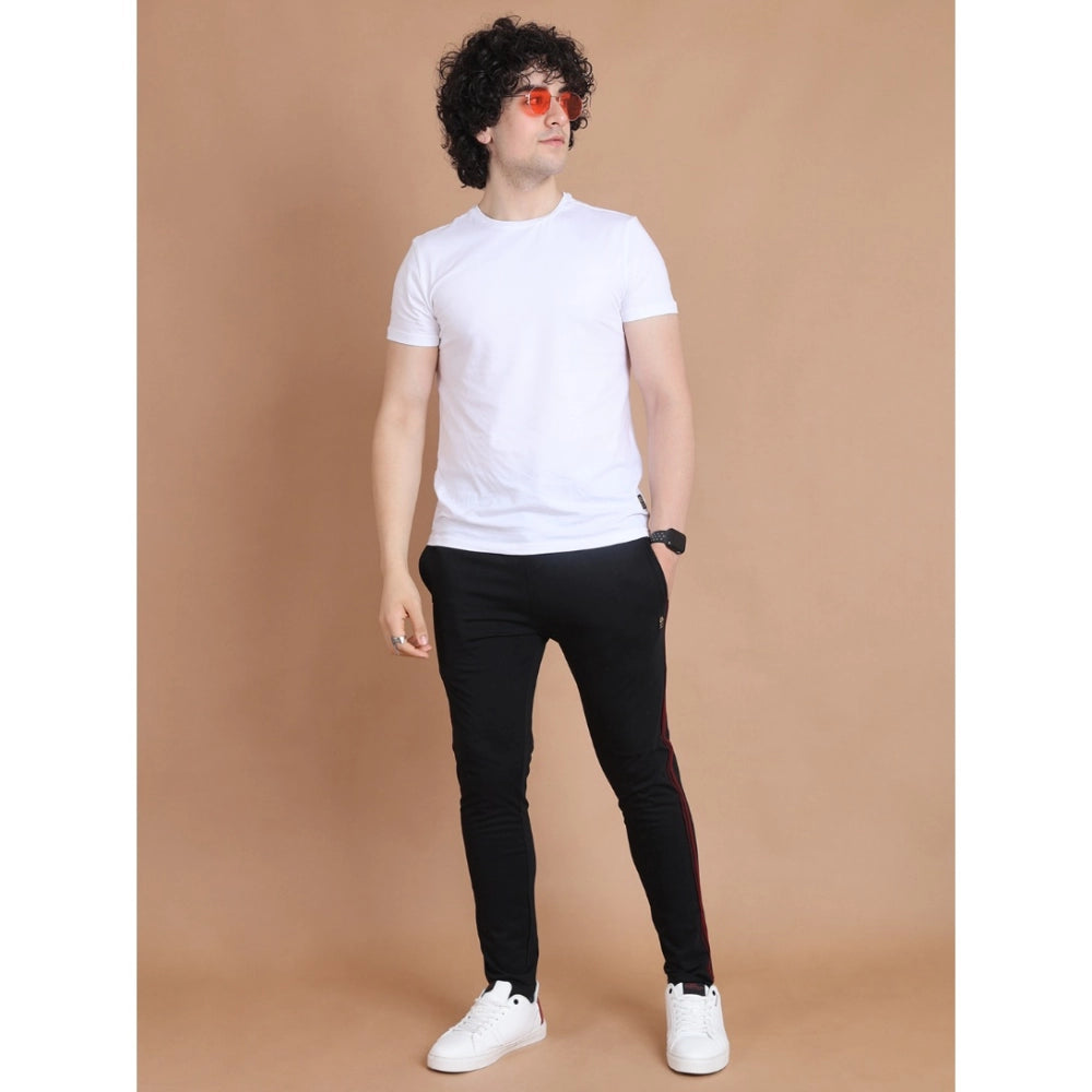 Snuggle Spot Men's Casual Cotton Striped Full Length Track Pant (Black)