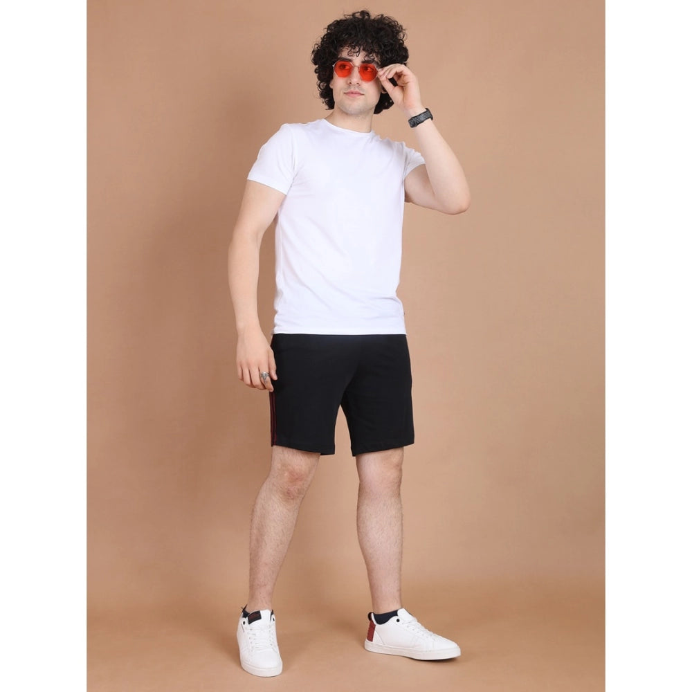 Snuggle Spot Men's Casual Cotton Striped Above Knee Shorts (Black)