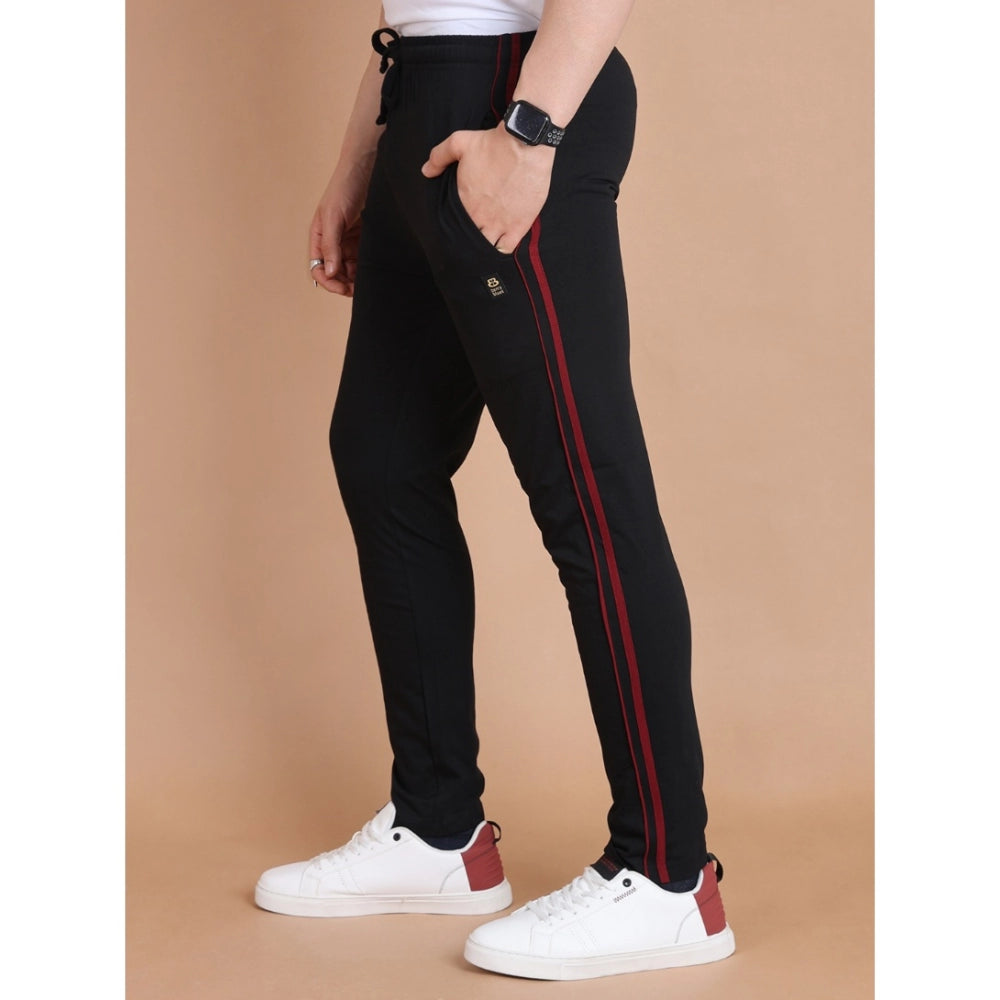 Snuggle Spot Men's Casual Cotton Striped Full Length Track Pant (Black)