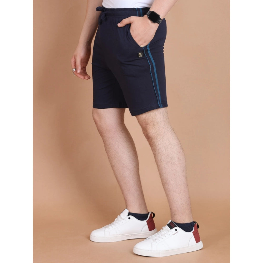 Snuggle Spot Men's Casual Cotton Striped Above knee Shorts (Navy)