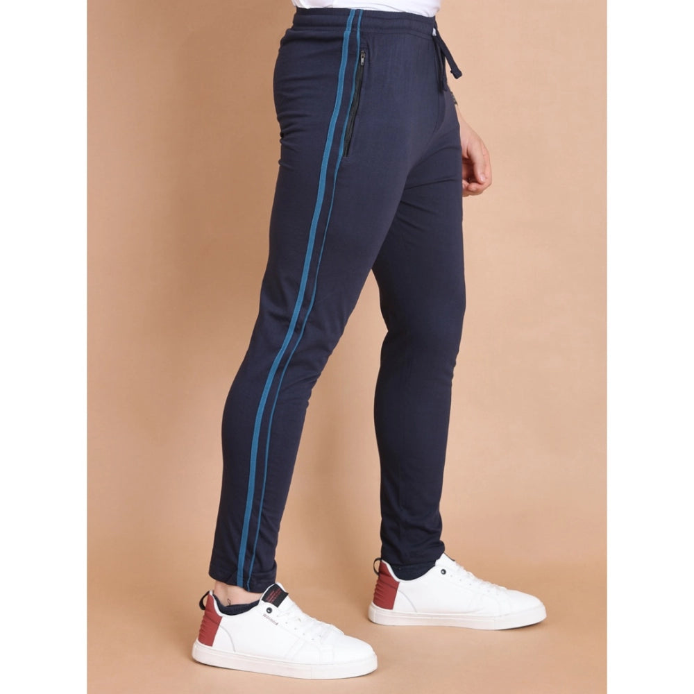 Snuggle Spot Men's Casual Cotton Striped Full Length Track Pant (Navy)