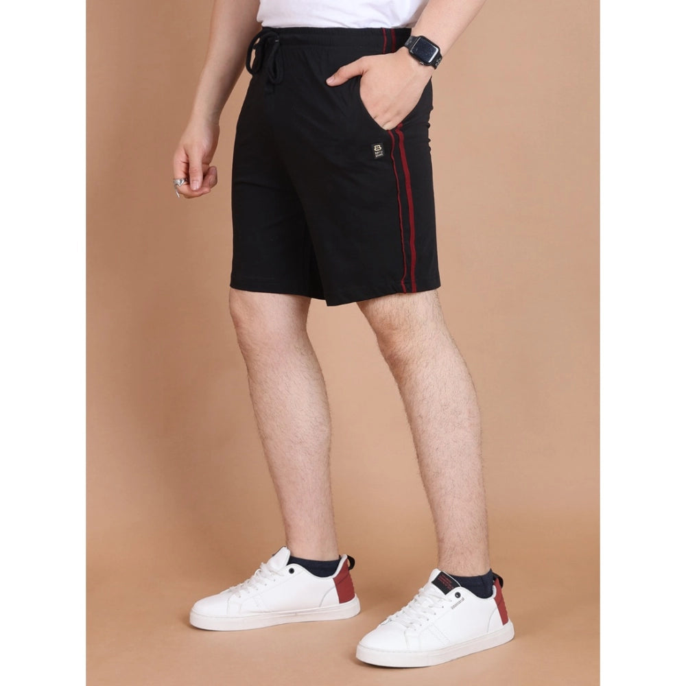 Snuggle Spot Men's Casual Cotton Striped Above Knee Shorts (Black)