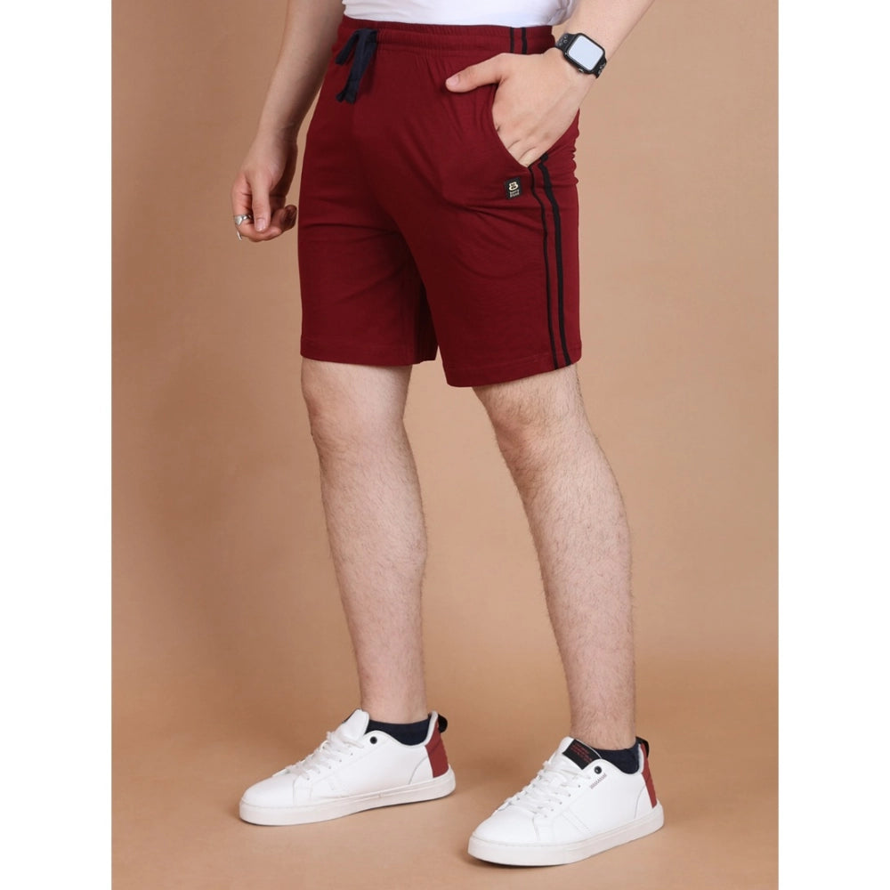 Snuggle Spot Men's Casual Cotton Striped Above knee Shorts (Maroon)