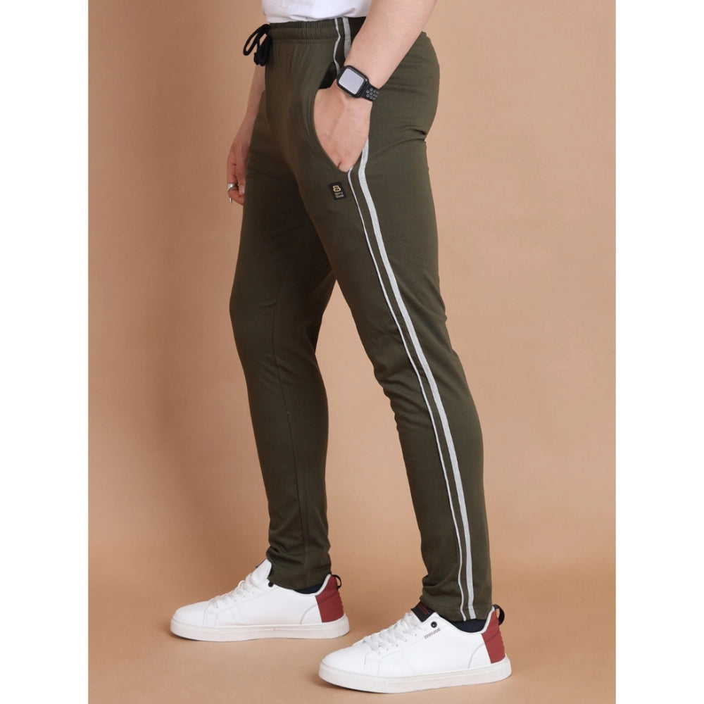 Snuggle Spot Men's Casual Cotton Striped Full Length Track Pant (olive)