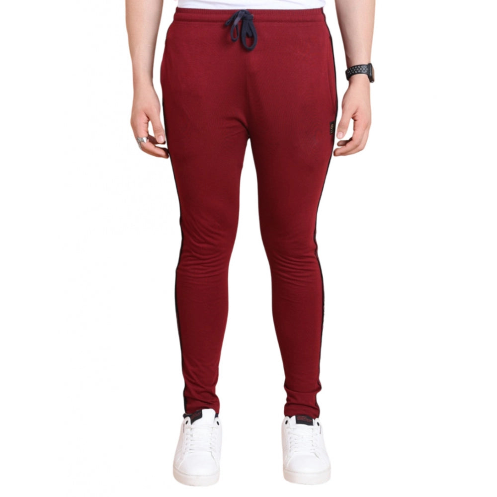 Snuggle Spot Men's Casual Cotton Striped Full Length Track Pant (Maroon)
