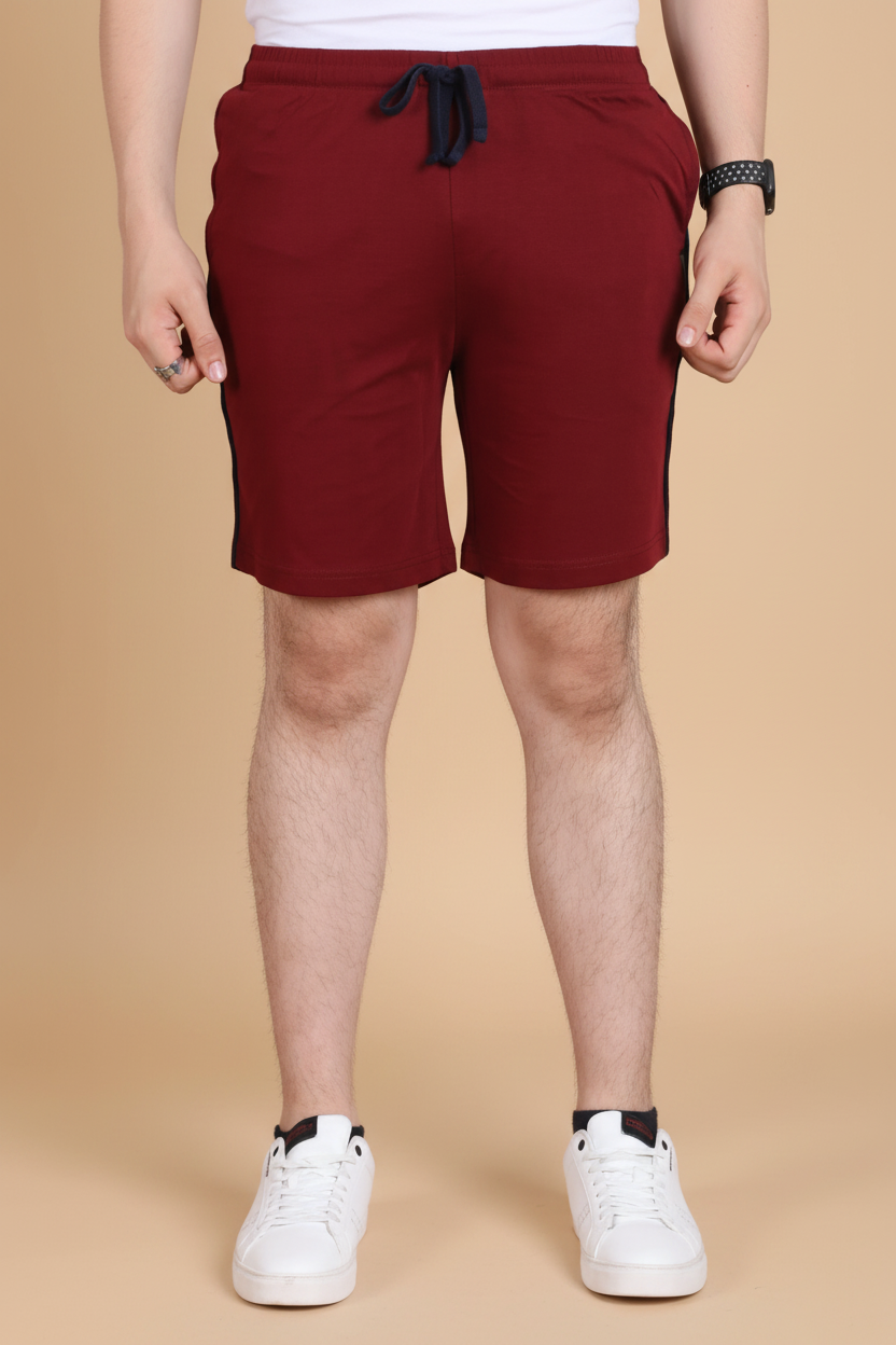 Snuggle Spot Men's Casual Cotton Striped Above knee Shorts (Maroon)
