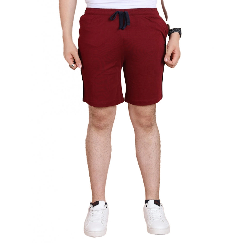Snuggle Spot Men's Casual Cotton Striped Above knee Shorts (Maroon)