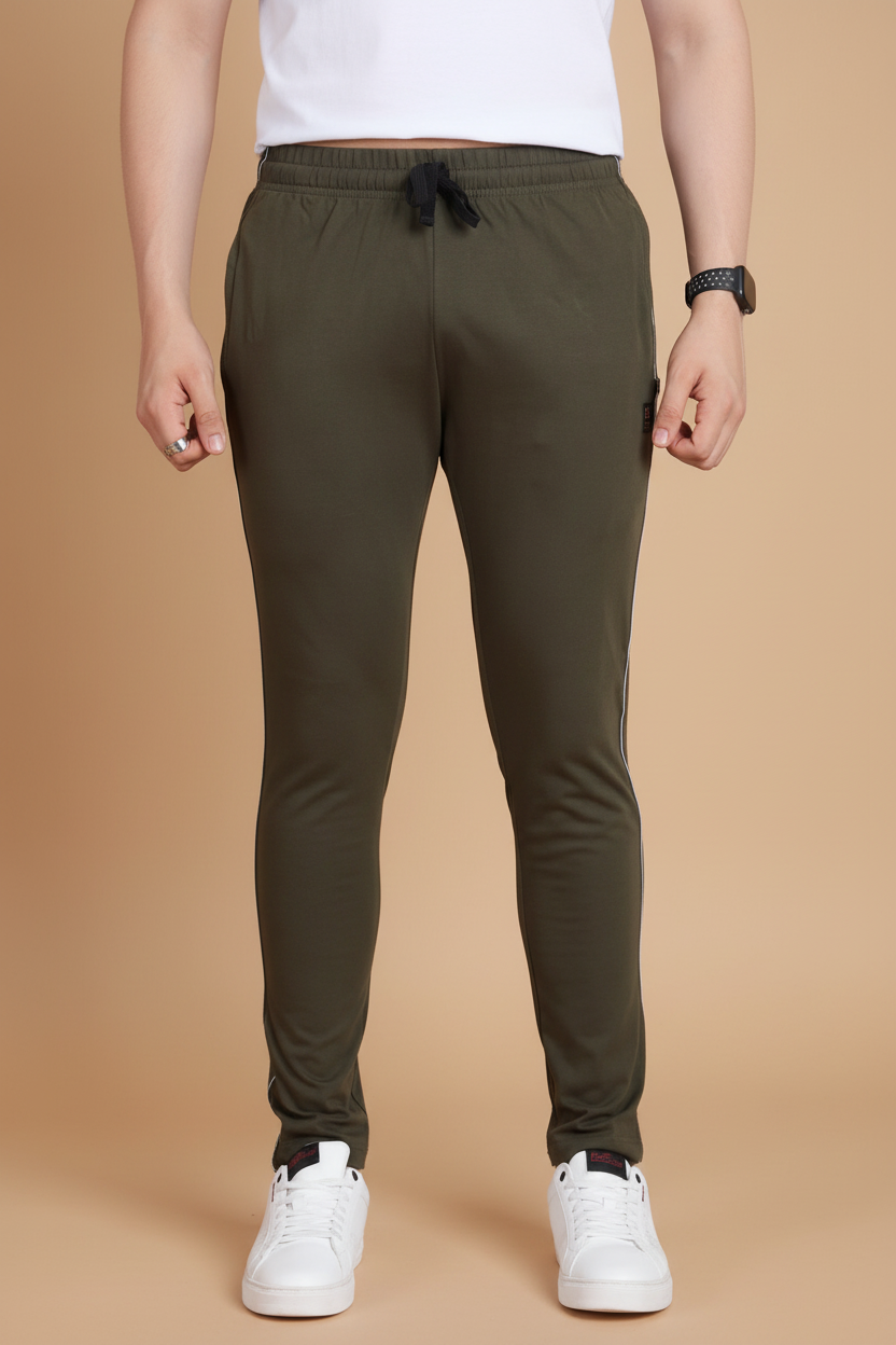 Snuggle Spot Men's Casual Cotton Striped Full Length Track Pant (olive)