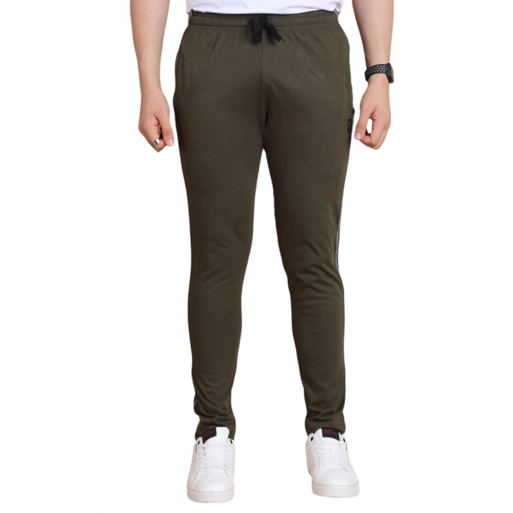 Snuggle Spot Men's Casual Cotton Striped Full Length Track Pant (olive)