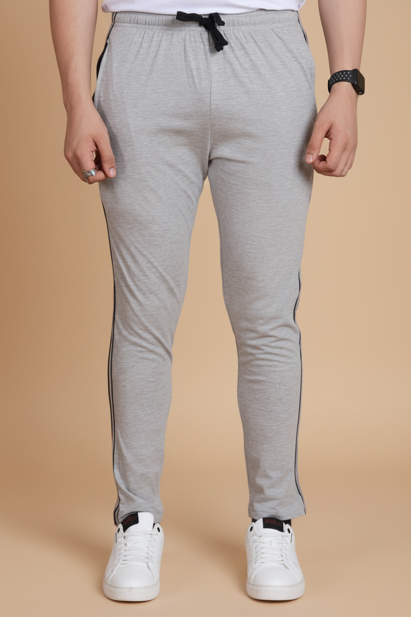 Snuggle Spot Men's Casual Cotton Striped Full Length Track Pant (Greymelange)