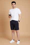 Snuggle Spot Men's Casual Cotton Striped Above knee Shorts (Navy)