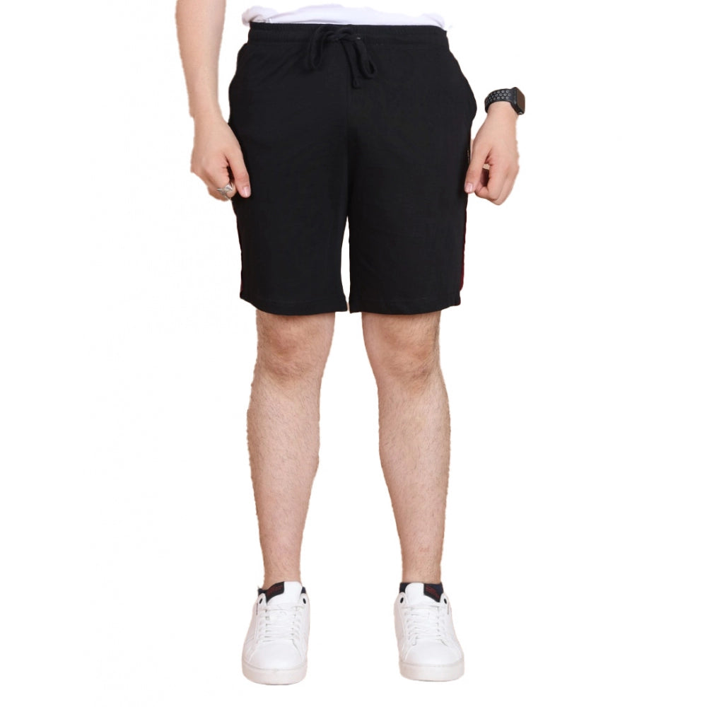Snuggle Spot Men's Casual Cotton Striped Above Knee Shorts (Black)