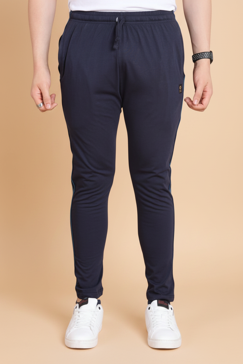 Snuggle Spot Men's Casual Cotton Striped Full Length Track Pant (Navy)