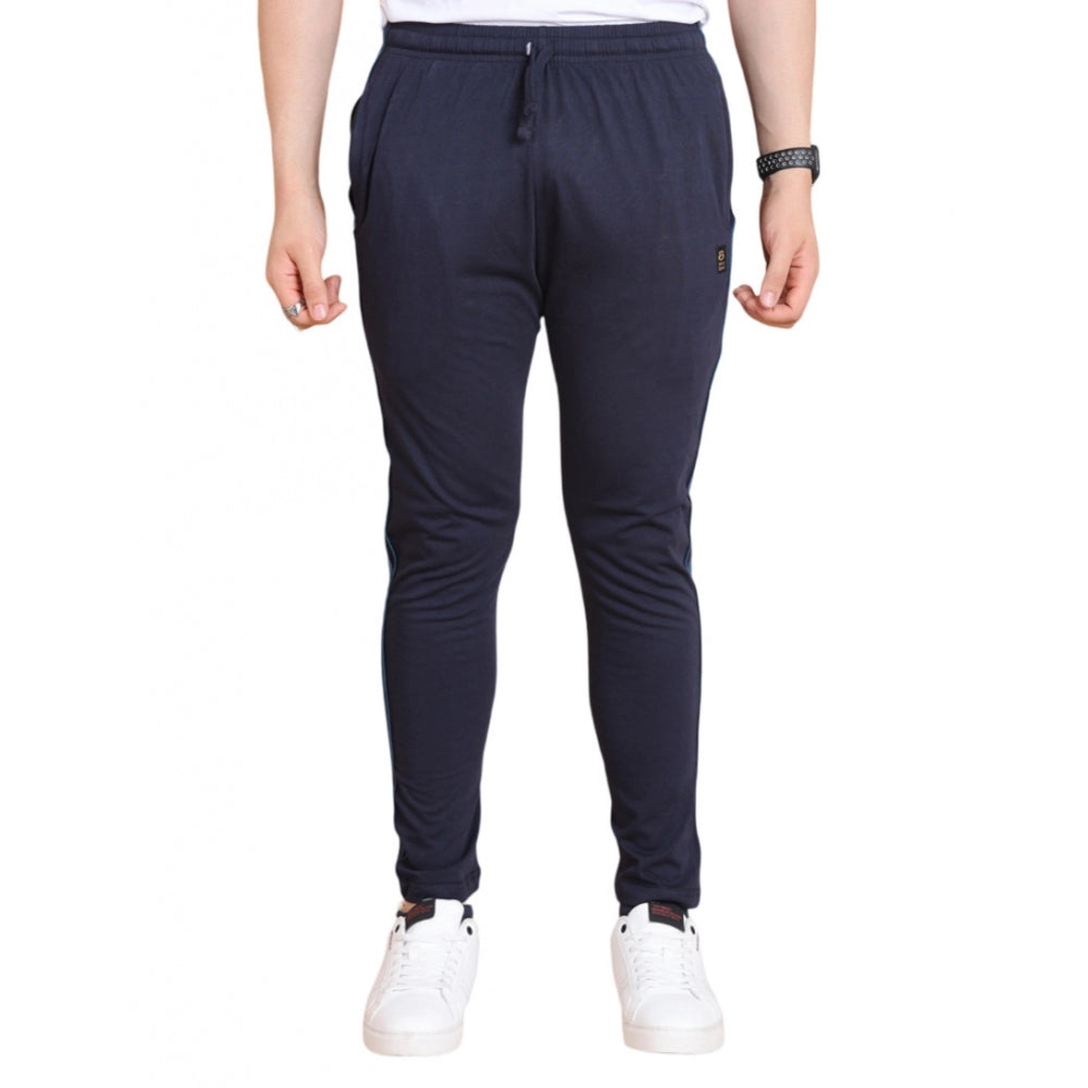 Snuggle Spot Men's Casual Cotton Striped Full Length Track Pant (Navy)