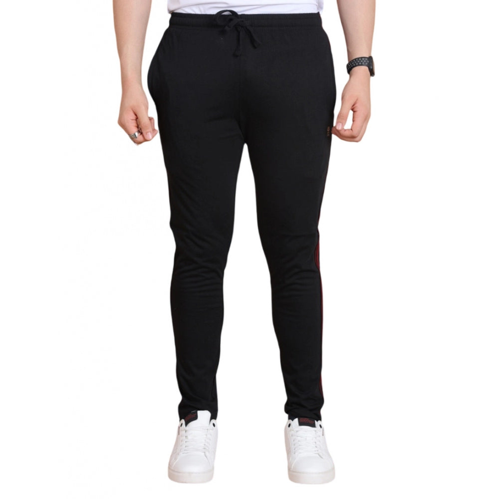 Snuggle Spot Men's Casual Cotton Striped Full Length Track Pant (Black)