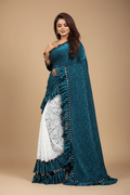 Snuggle Spot Women's Silk With Mirror Lace Solid Saree With Unstitched Blouse (Rama, 5-5 Mtrs)