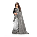 Snuggle Spot Women's Silk With Mirror Lace Solid Saree With Unstitched Blouse (Grey, 5-5 Mtrs)