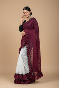 Snuggle Spot Women's Silk With Mirror Lace Solid Saree With Unstitched Blouse (Pink, 5-5 Mtrs)