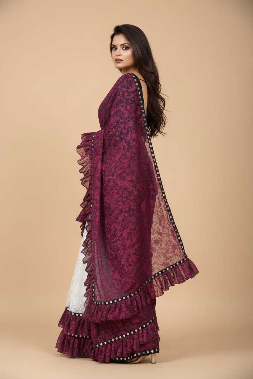 Snuggle Spot Women's Silk With Mirror Lace Solid Saree With Unstitched Blouse (Pink, 5-5 Mtrs)