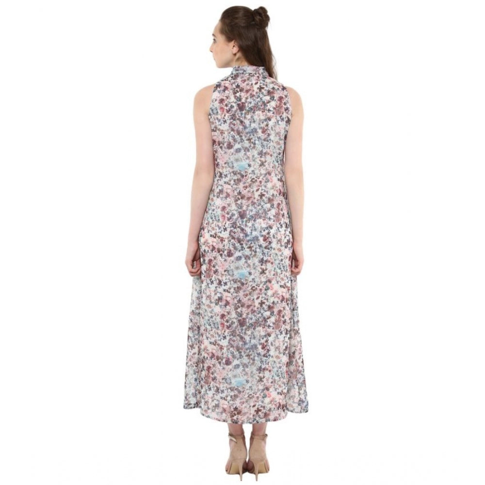 Snuggle Spot Women's Polyester Chiffon Printed Sleeveless Dress (Multicolor)