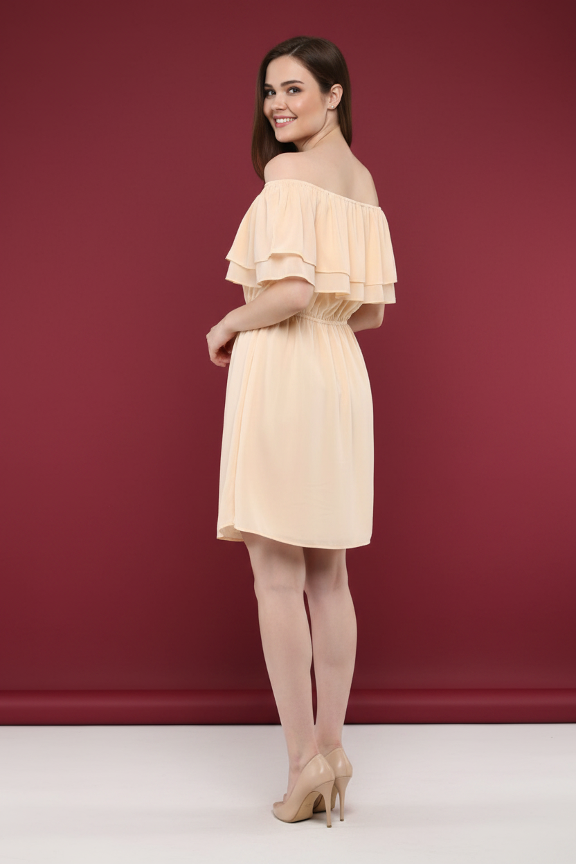 Snuggle Spot Women's Polyester Solid Sleeveless Knee-Length Dress (Beige)